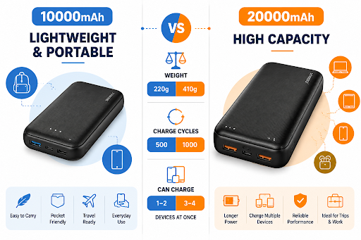 10000mAh vs 20000mAh Power Bank
